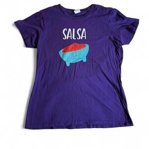 Salsa Graphic T-Shirt Purple Cotton Foodie Tee Ladies Large